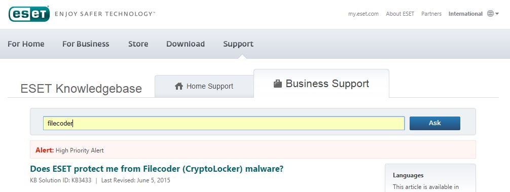Does ESET protect me from Filecoder (CryptoLocker) malware?
